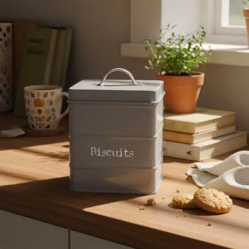 Harbour Housewares Metal Biscuit Tin in Grey with Airtight Lid – 2