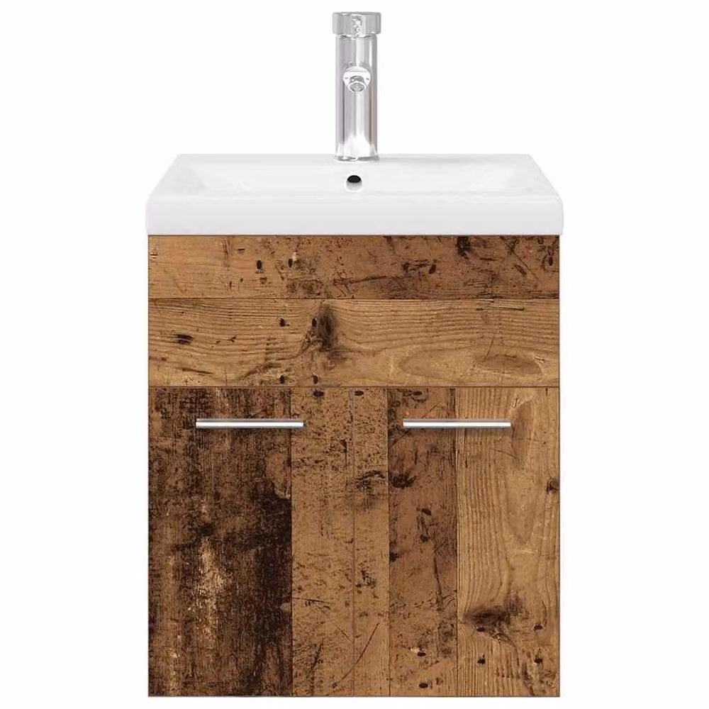 Berkfield Home Wall Mounted Bathroom Sink Cabinet with Built-in Basin and Faucet in Brown Old Wood – 2