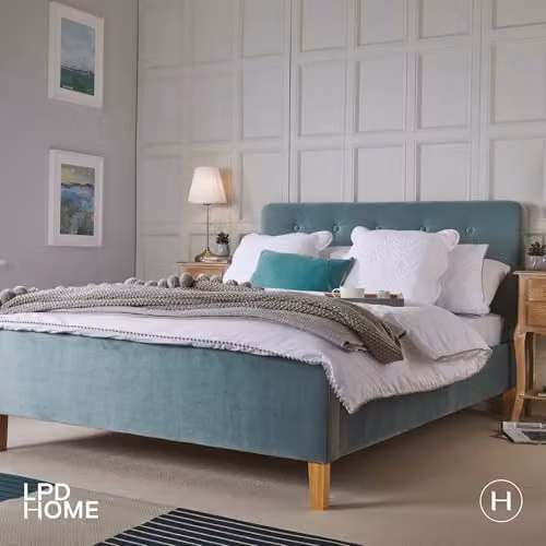 LPD Pierre Double Bed in Blue Velvet, W144.5 x D208.5 x H104 cm – 2