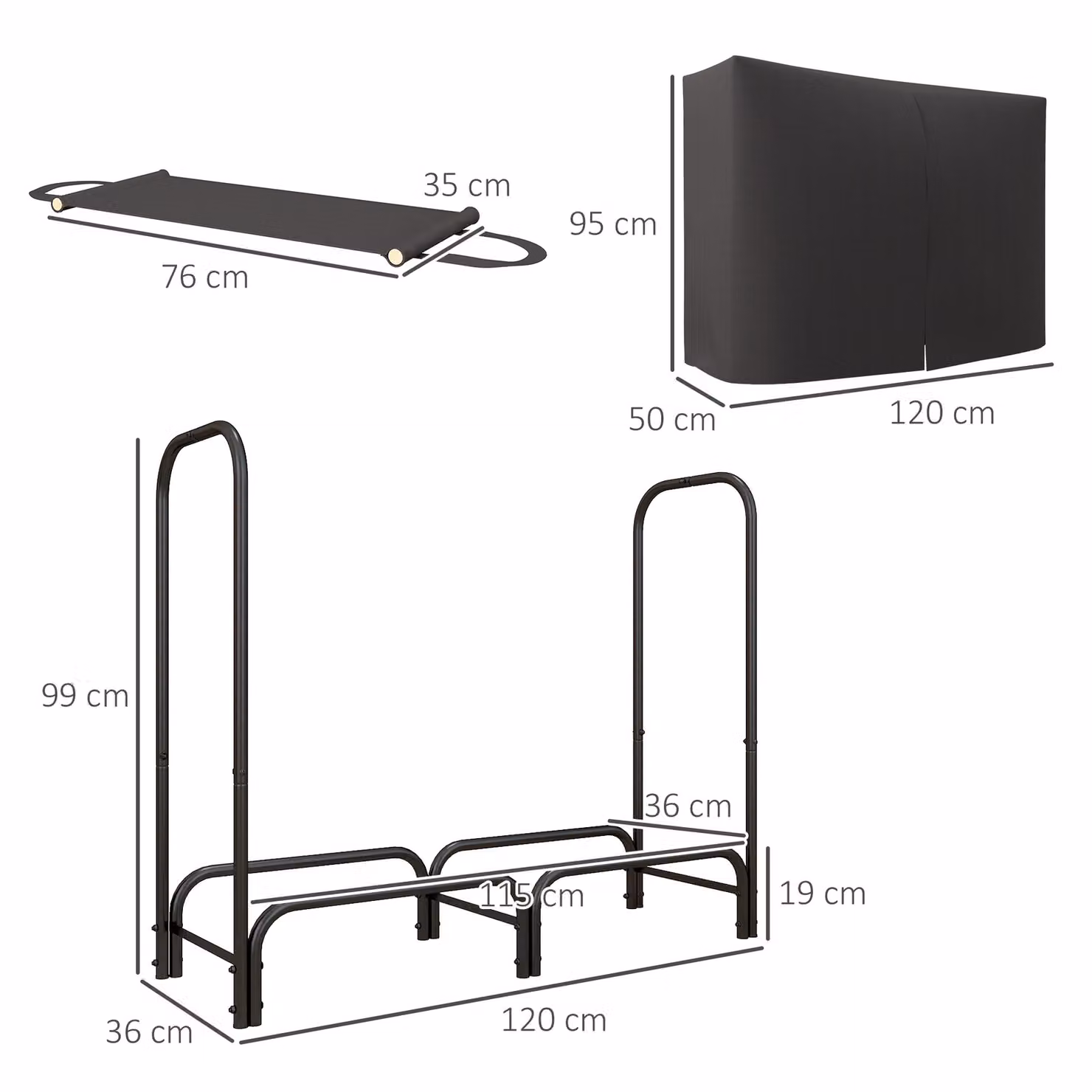 Outsunny 4FT Metal Fireplace Log Holder with Canvas Carrier Bag and Waterproof 600D Oxford Cover, Black – 2