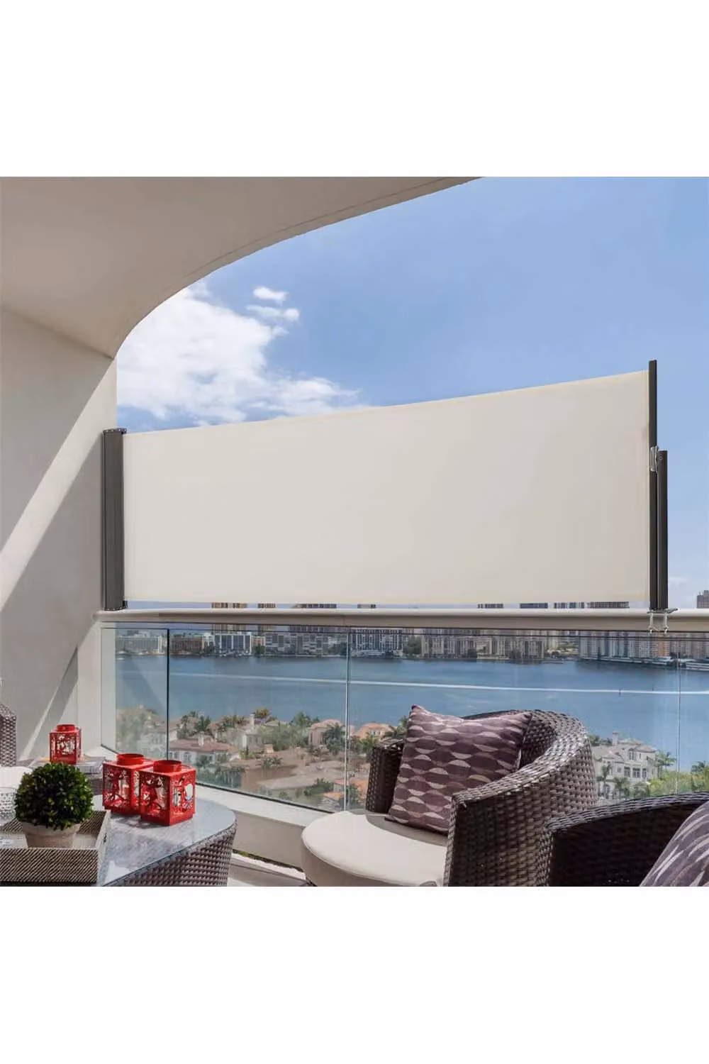 Living and Home Beige Retractable Side Awning with White Fabric, Manual Pull, W/D: 300 x 120 cm – 2