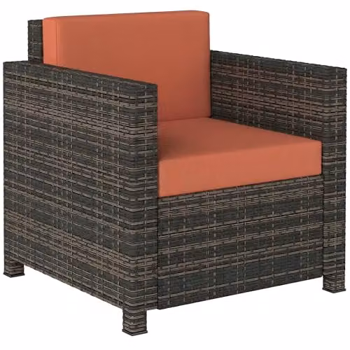 Outsunny Rattan Garden Armchair with Cushions in Brown and Orange