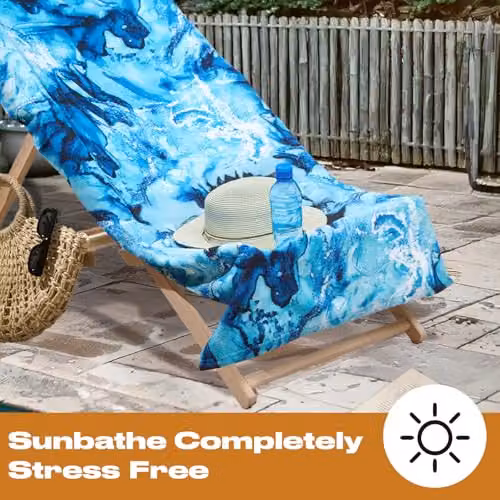 OHS Quick-Dry Microfibre Marble Print Beach Towel in Petrol Blue, W/H: 71 x 152 cm – 4