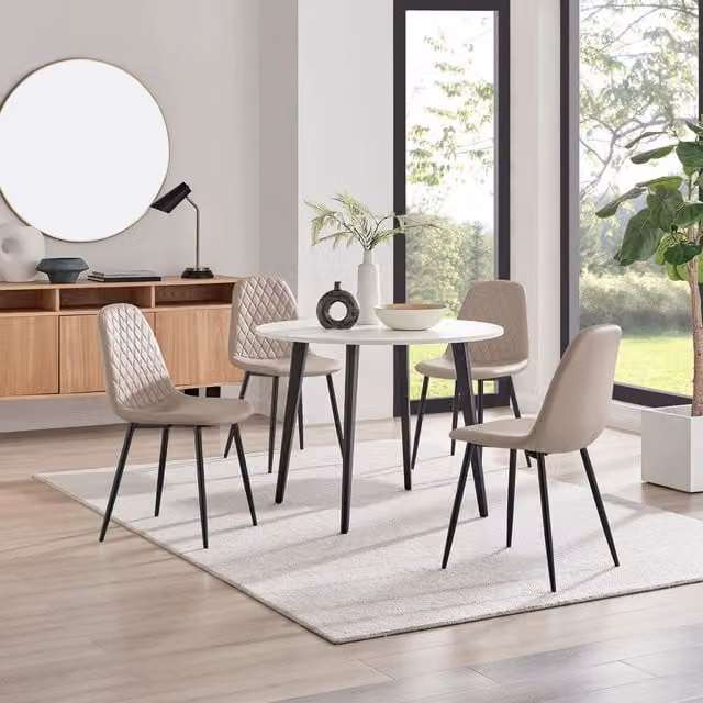 FurnitureboxUK Koko White Melamine Round Dining Table and 4 Corona Black Leg Chairs in Cappuccino