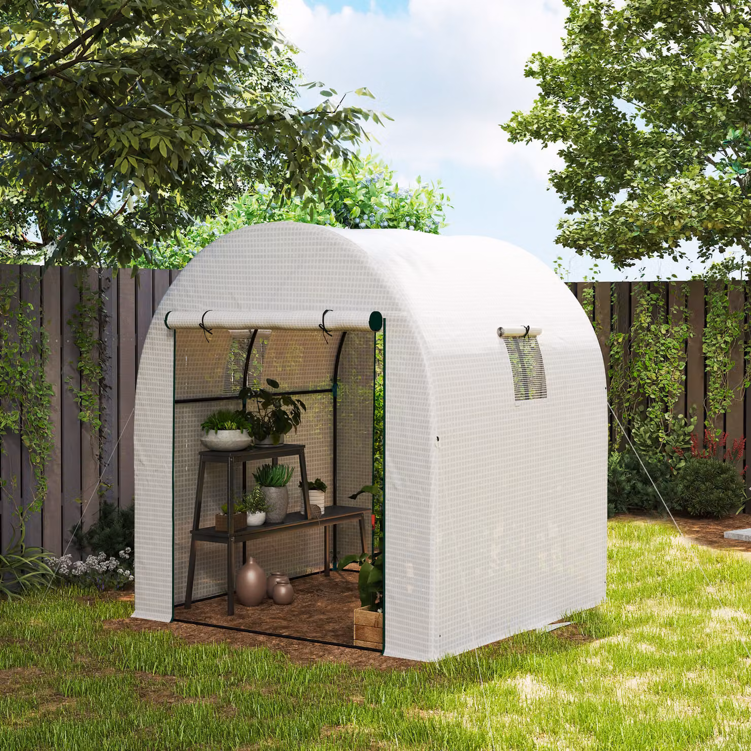 Outsunny White Walk-In Polytunnel Greenhouse with Roller Window – 2