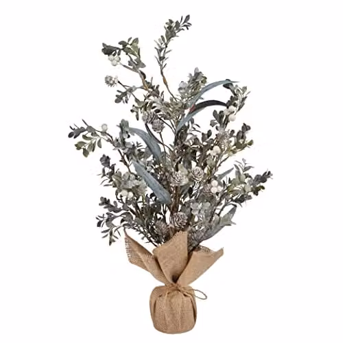 Lights4fun Potted Mini Christmas Tree Tabletop Decoration in Green and White with Berry Detail, Height: 63 cm – 2