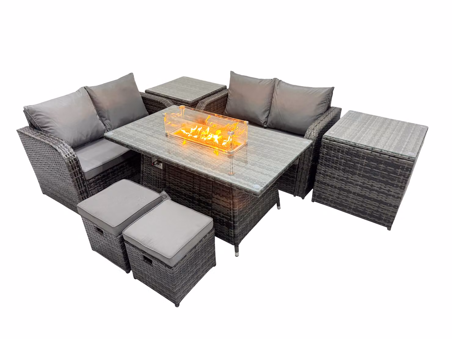 Fimous 6-Seater Rattan Garden Furniture Set with 2 Side Tables and 2 Small Stools in Dark Grey – 2