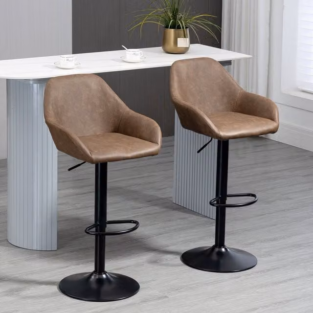 HOMCOM Set of 2 Modern Swivel Barstools with Backrest in Brown Synthetic Leather