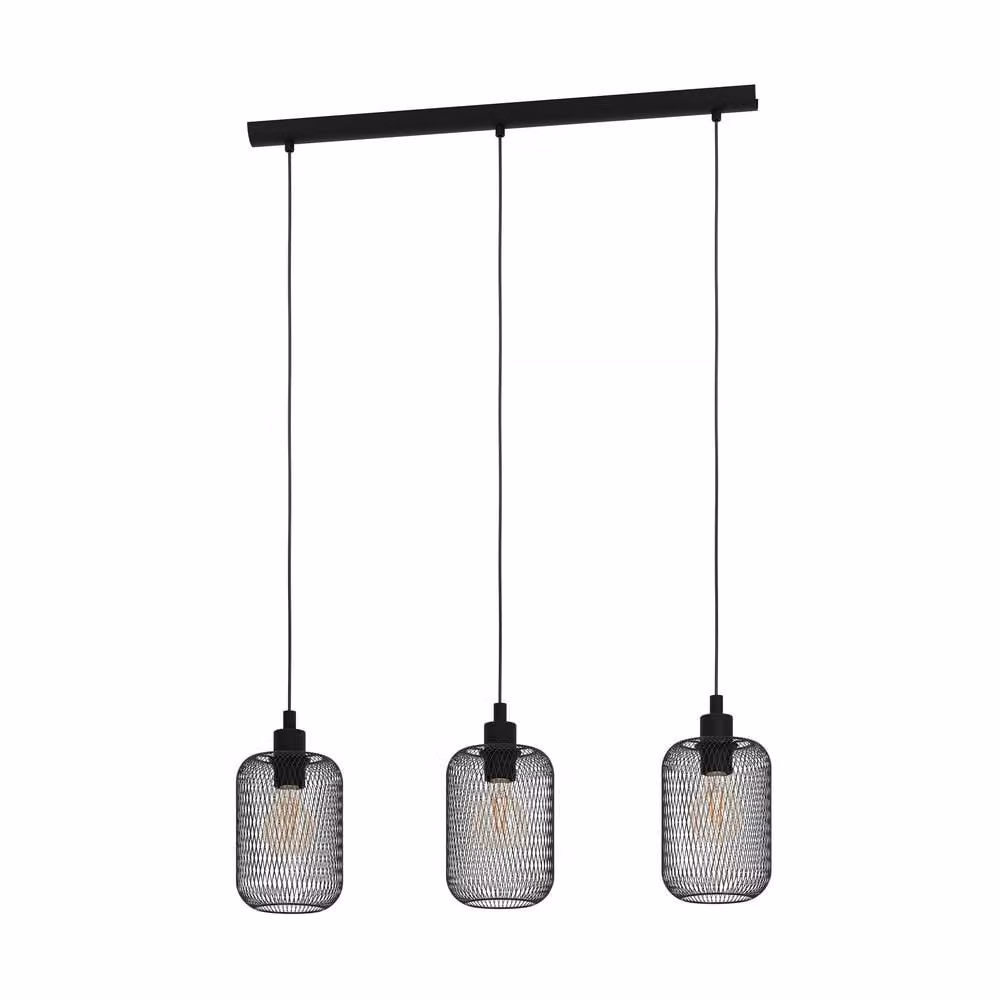 Eglo WRINGTON 3 Set Black Metal Pendant Light with E27 Bulb Socket – 2