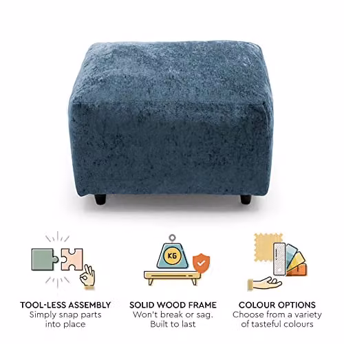 Abakus Direct Harriet Crushed Chenille Footstool in Blue, W/D/H: 60 x 50 x 47 cm – 3