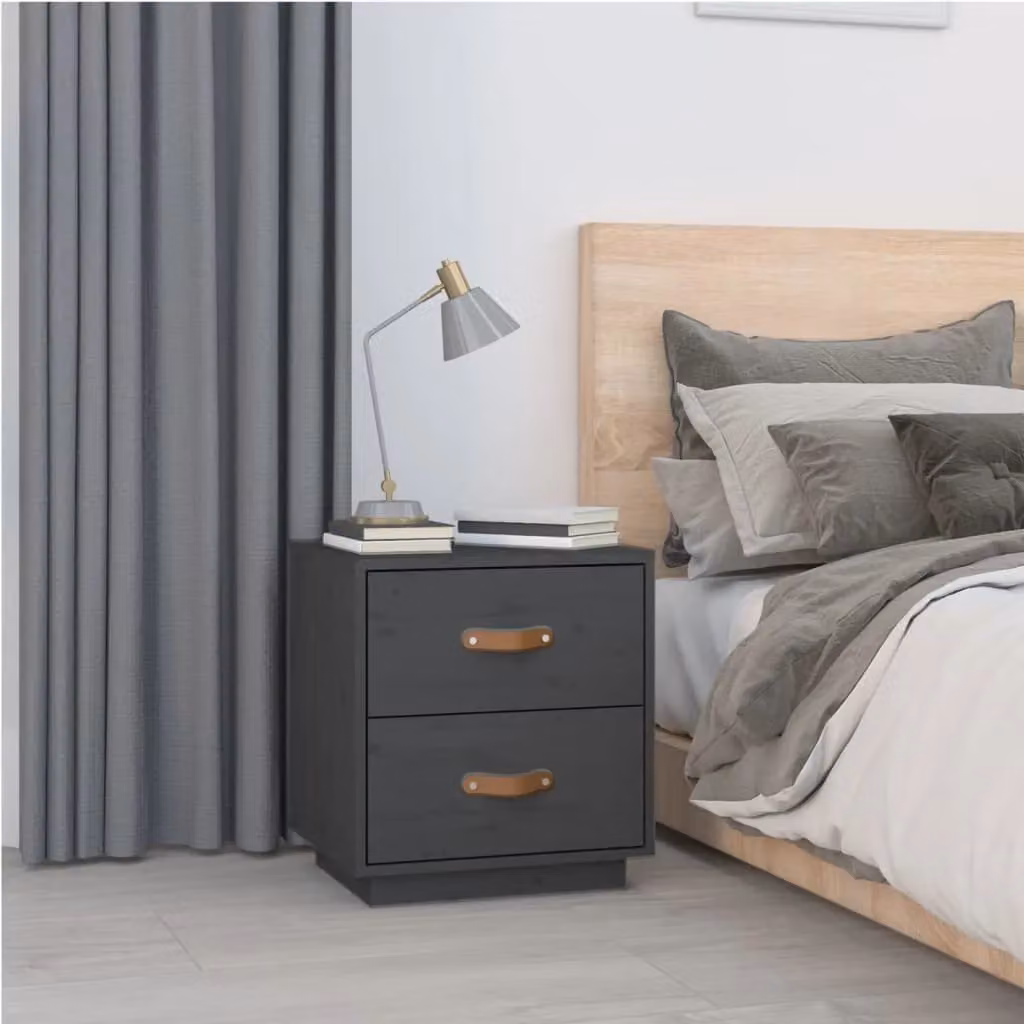Berkfield Home Set of 2 Grey Rustic Solid Pine Bedside Cabinets W/D/H: 40 x 34 x 45 cm – 3