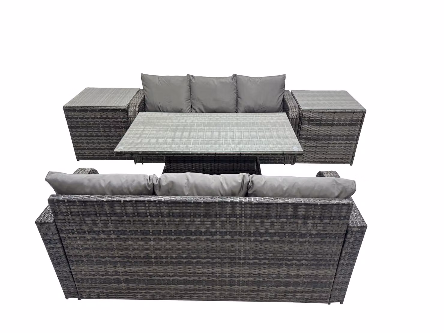 Fimous 6-Seater Rattan Garden Furniture Dining Set with 2 Side Tables in Dark Grey – 2