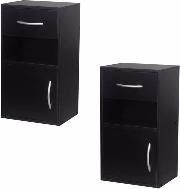 EONLION Set of 2 Modern Black Wooden Nightstands with Door and Drawer – 1