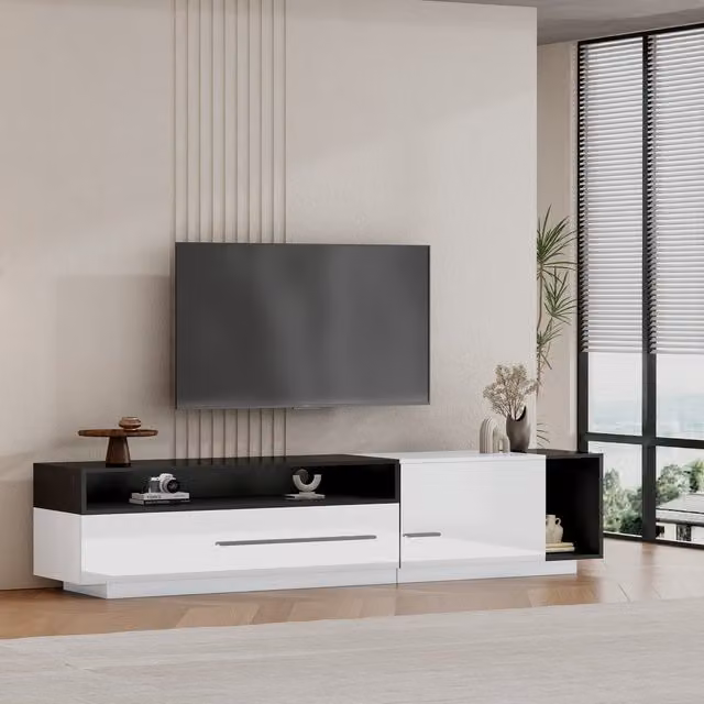 Aosom UK Modern TV Unit with Storage and Waterproof Scratch-resistant Surface, White and Black