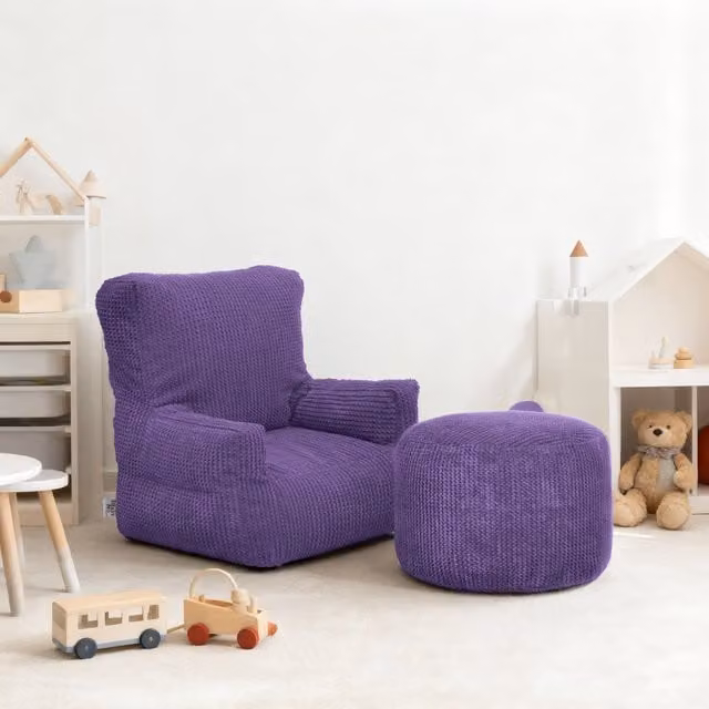 Ready Steady Bed Kids Corduroy Bean Bag and Footstool Set in Purple