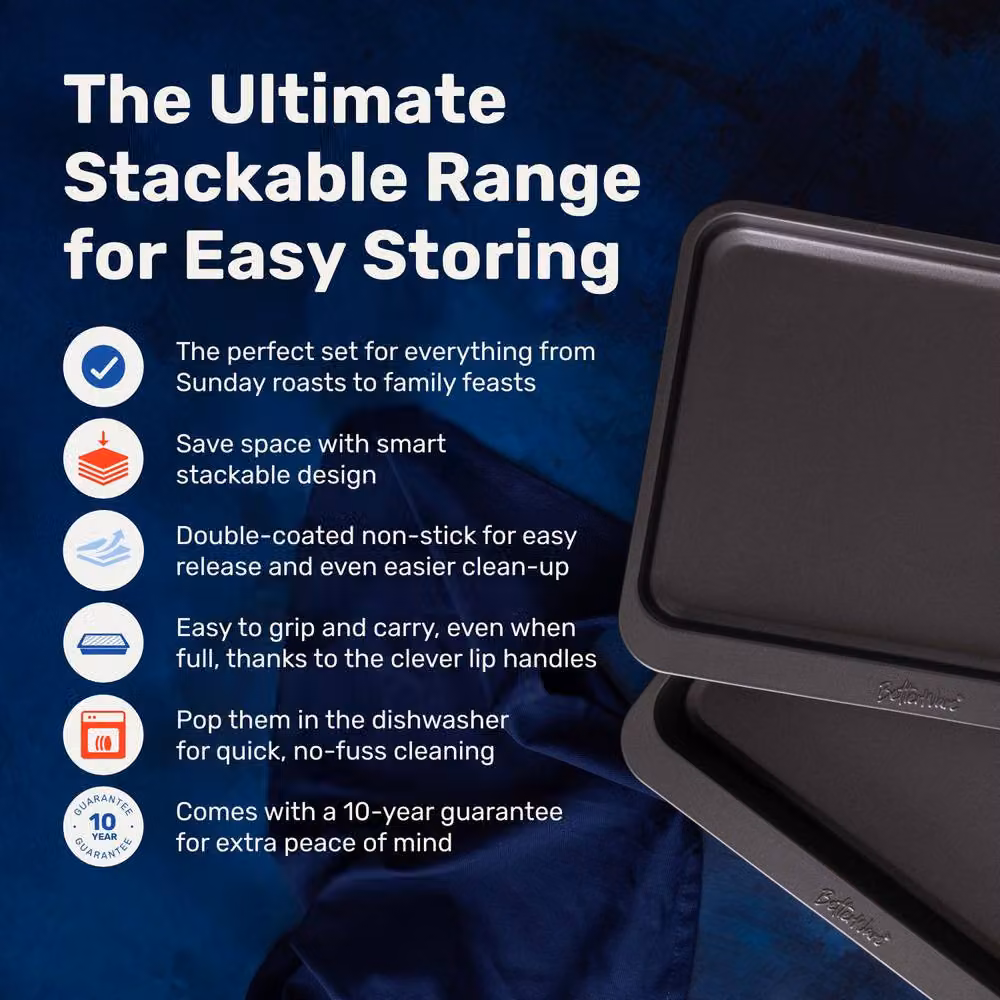Betterware Stack Ease 2 Piece Large Non-Stick Roaster and Tray Set in Grey – 2