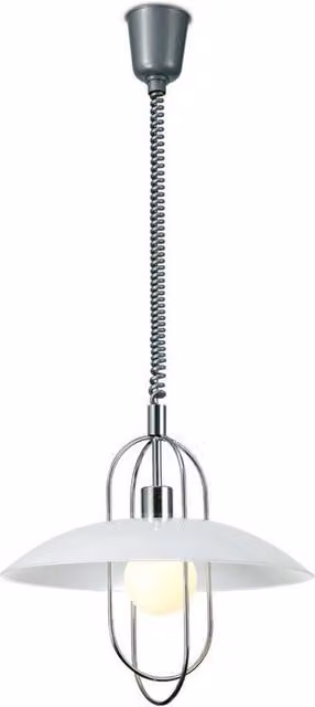 Netlighting Riva Rise and Fall Dome Pendant Light with E27 Chrome Finish and Grey Opal White Glass Shade – 1
