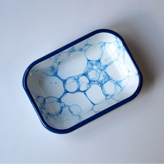 Elifle Bubble Enamel Rectangular Tapas Antipasti Mezze Platter, White and Blue, 16 cm