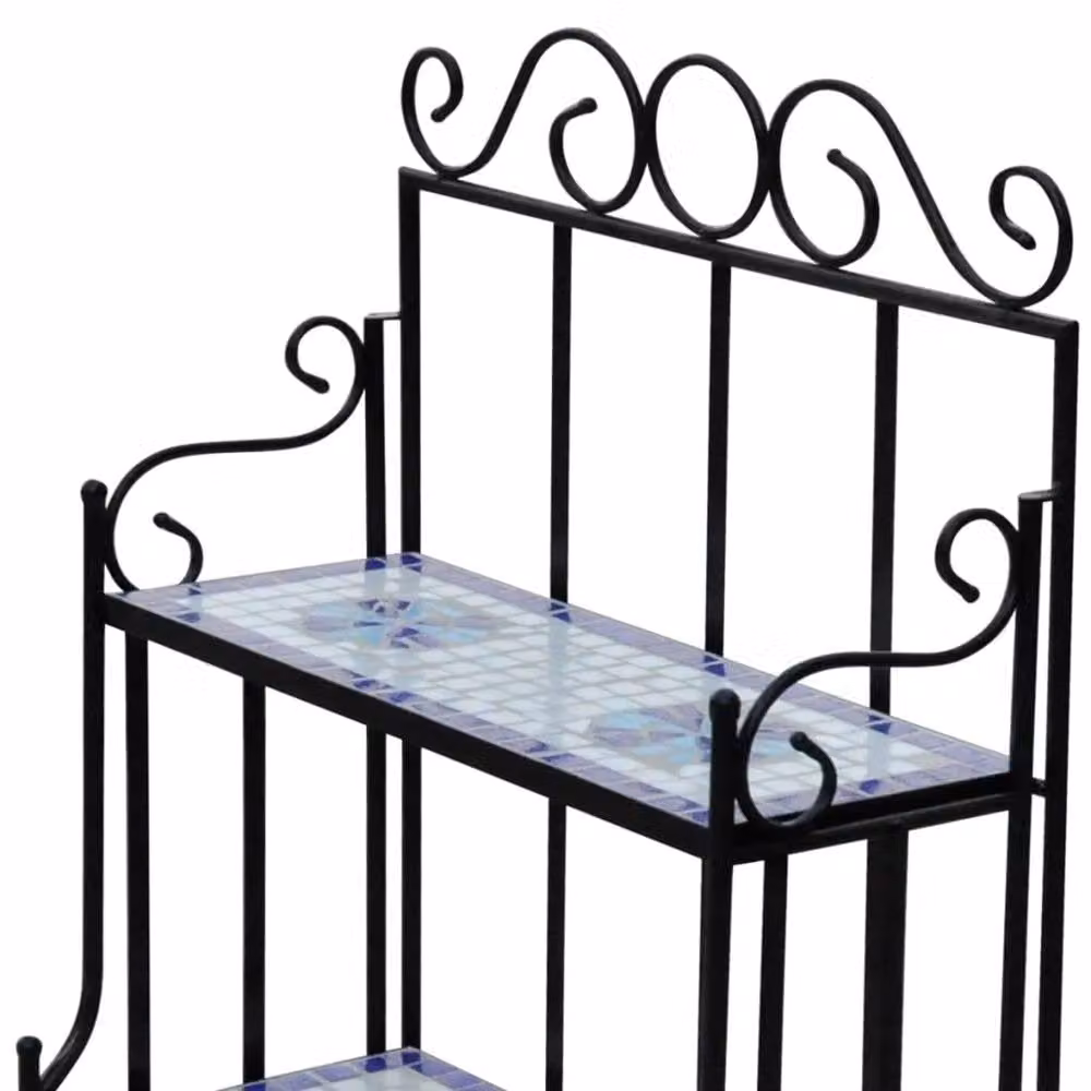 Berkfield Home Blue and White Mosaic Pattern Plant Stand with Ceramic and Metal Design – 4