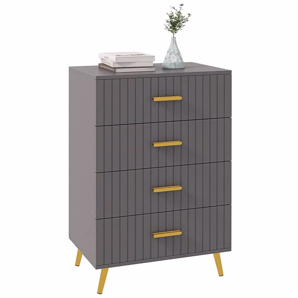 Wyld Haus Zine 4 Drawer Embossed Dresser in Dark Grey with Gold Tone Handles W/D/H: 120 x 40 x 90 cm – 2