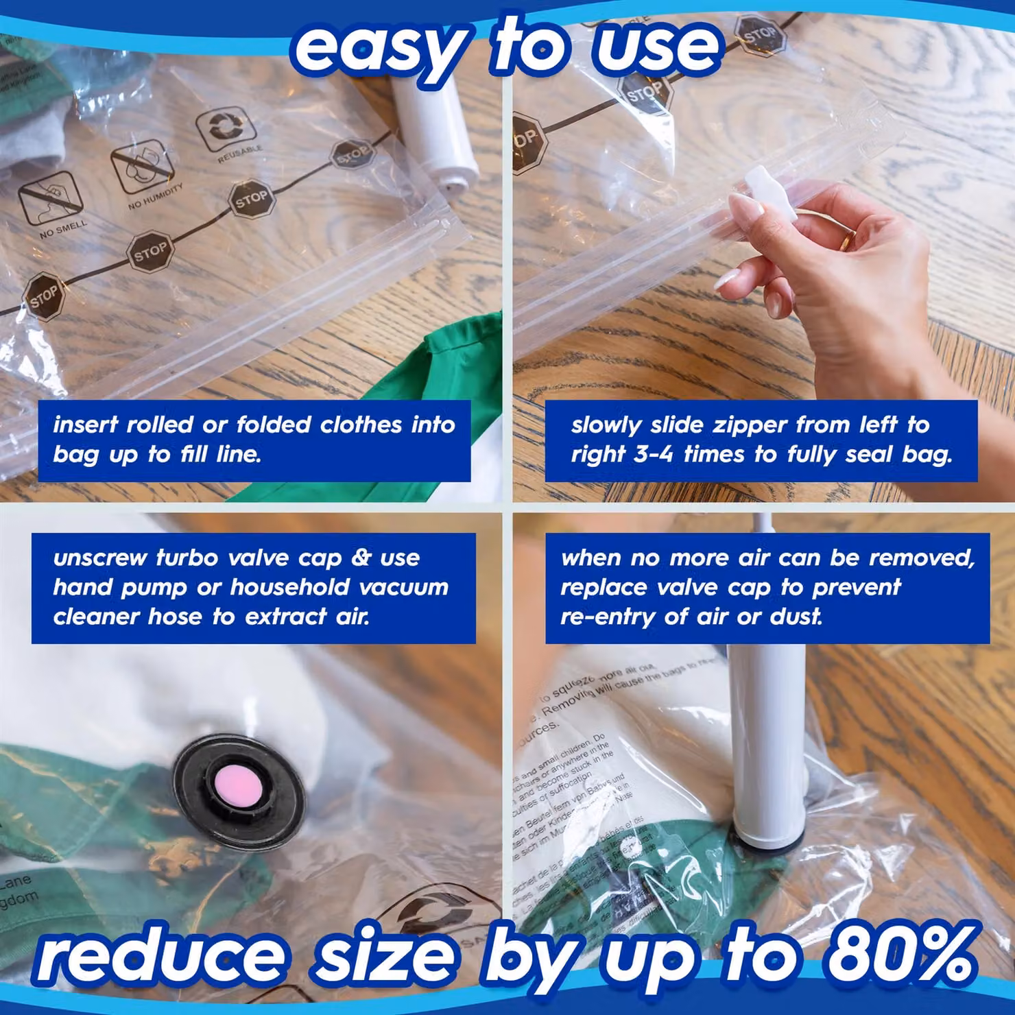Harbour Housewares Vacuum Storage Bag with Hand Pump, White, 30 cm – 4