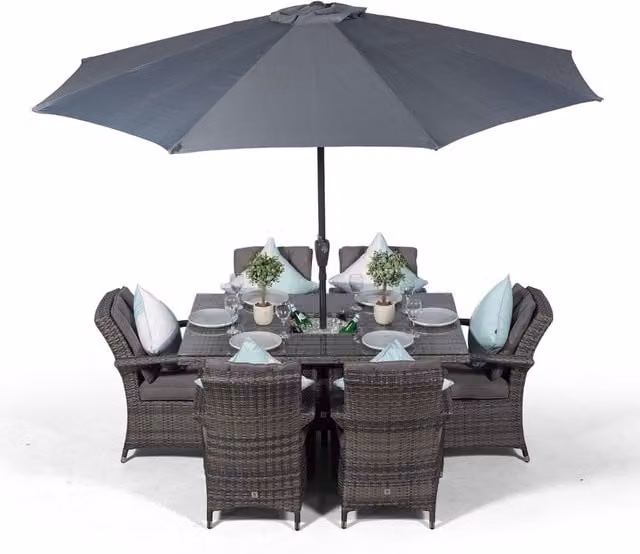Giardino Arizona Square Rattan Patio Dining Set with Ice Bucket Drinks Cooler in Grey and Brown, 6 Seater