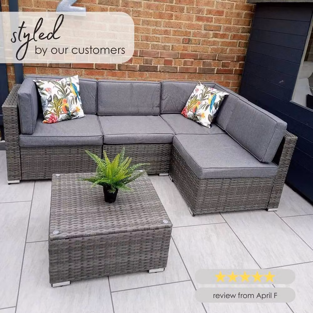 FurnitureboxUK Orlando 4 Seater Modular L-Shape Outdoor Garden Rattan Sofa Set in Grey – 8