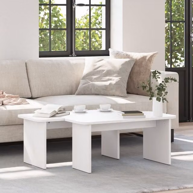 Berkfield Home Set of 2 White Solid Pine Wood Rectangular Nested Coffee Tables