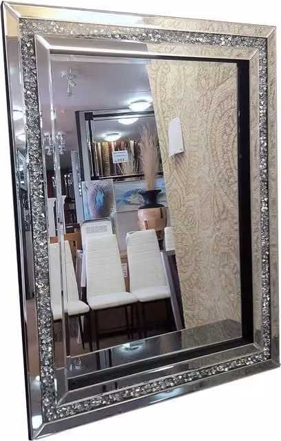 DEENZ Crushed Diamond Crystal Glass Wall Mirror, Silver, W: 60 cm, H: 80 cm