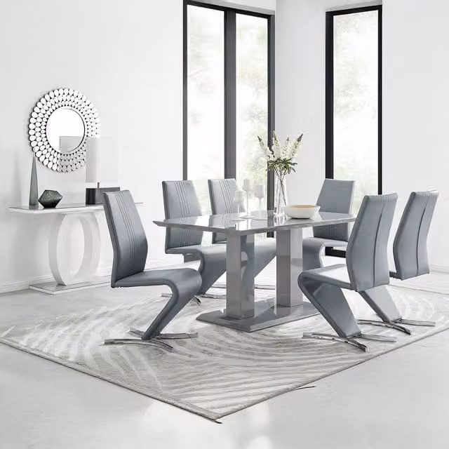 FurnitureboxUK Imperia Grey High Gloss Rectangular Glass Dining Table and 6 Chairs