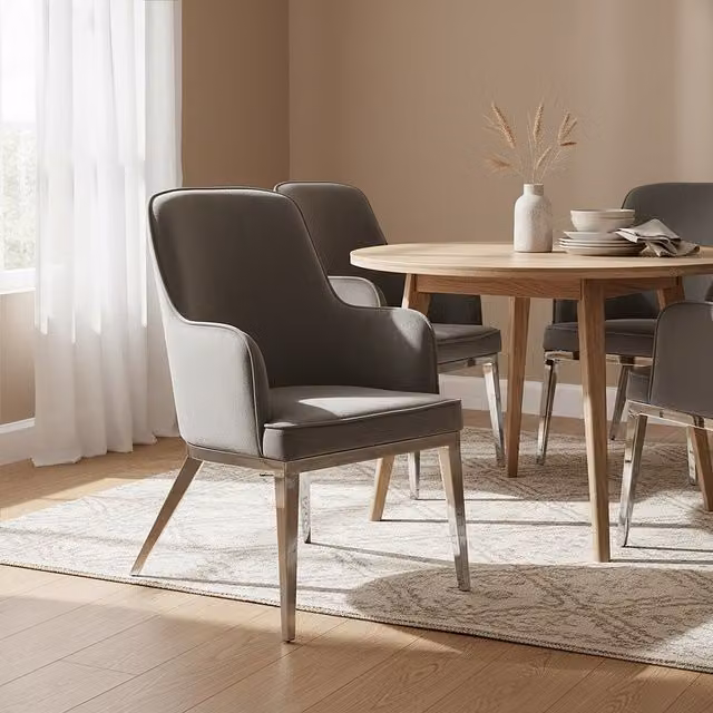 Orsina Grey Velvet Dining Chair with Silver Metal Legs – 3