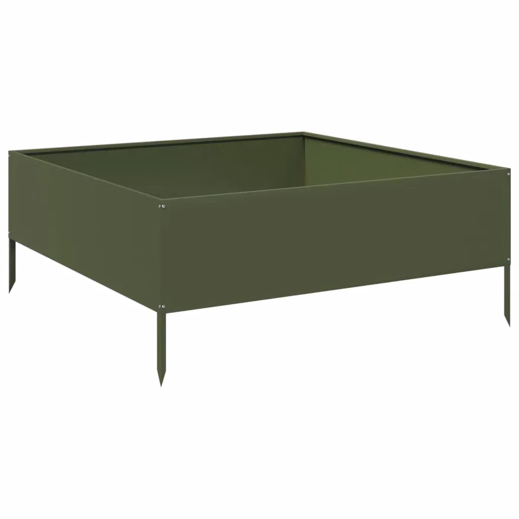 Berkfield Home Garden Steel Raised Bed in Olive Green, W/D/H: 100 x 100 x 25 cm – 2