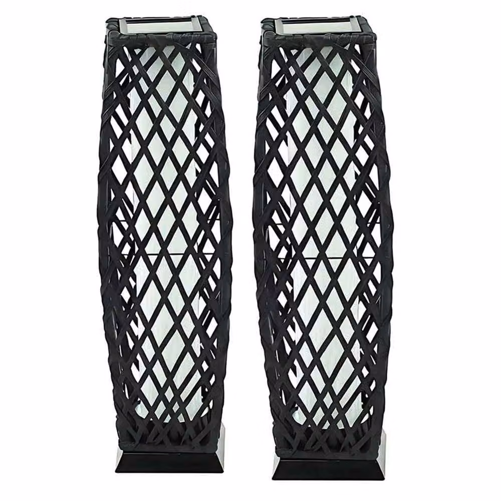 Gr8 Garden Set of 2 Solar Rattan LED Lantern Floor Lamps in Grey – 2