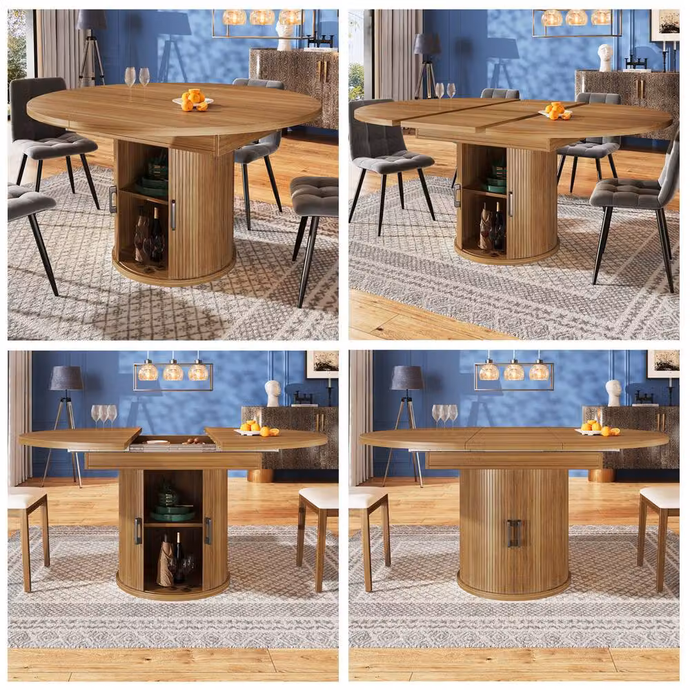 Rolipo Extendable Round to Oval Dining Table in Walnut and Black, Seats 6 – 6