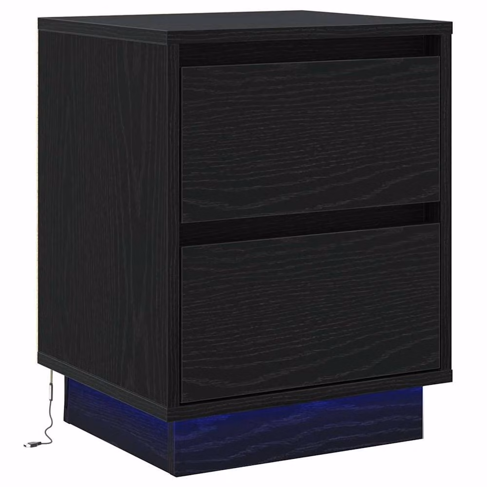 Berkfield Home Modern Bedside Cabinet with Integrated LED Lights, Black, W: 39 cm, D: 34.5 cm, H: 50 cm – 3