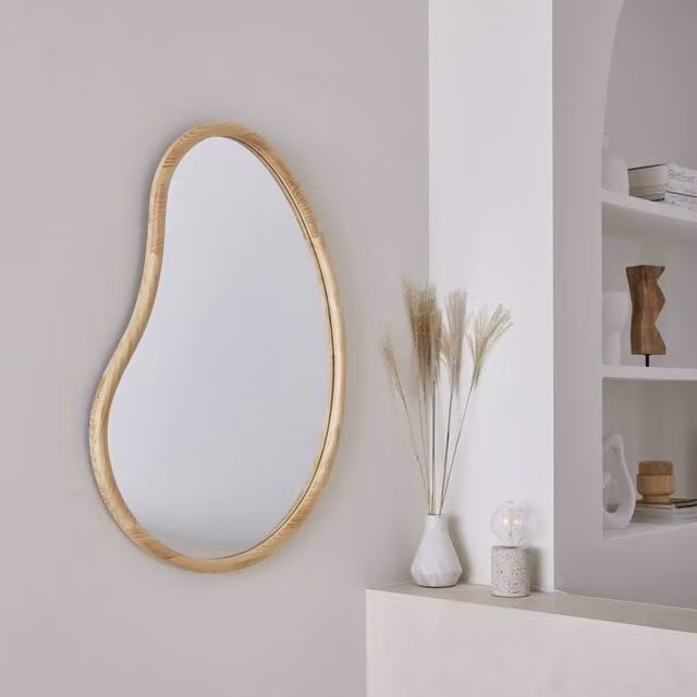 Sweekeec Beige Wooden Wall Mirror