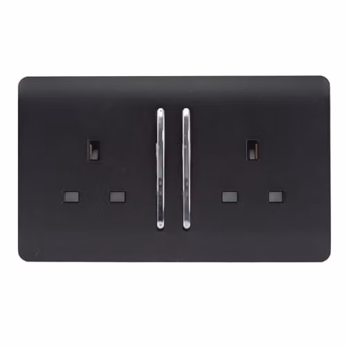 Trendi Switch 2 Gang Flush Wall Mounted Socket in Black – 2
