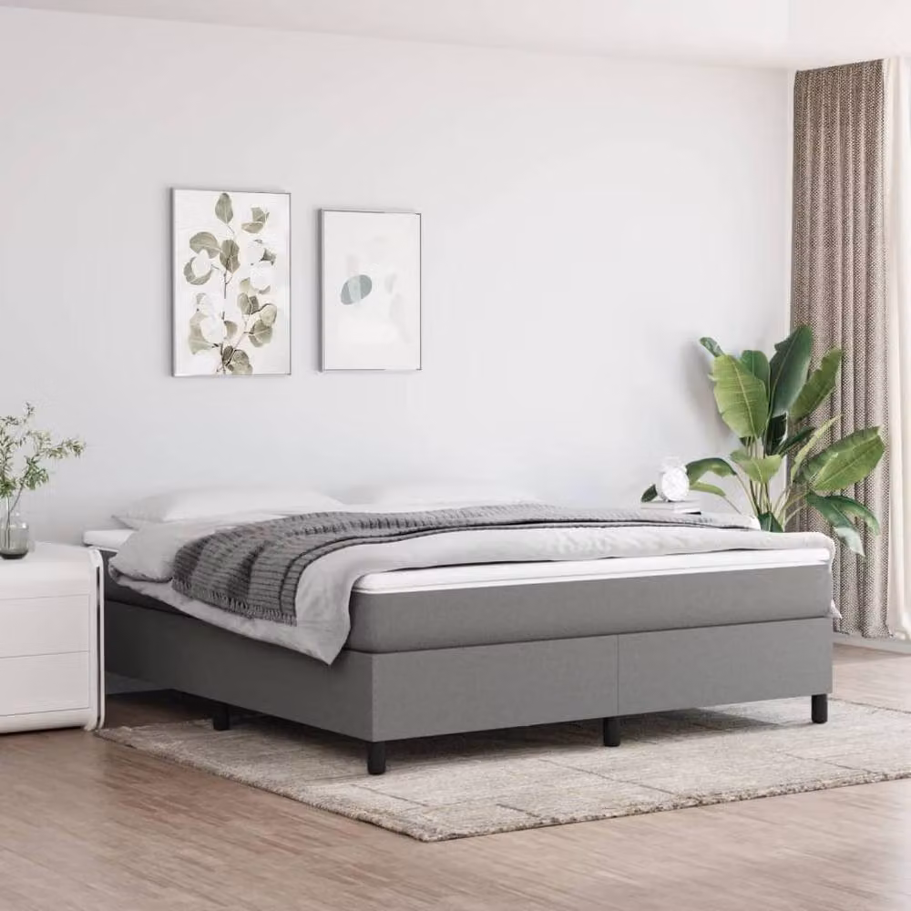 Berkfield Home Upholstered Box Spring Bed Frame, Grey, W: 180 cm, D: 200 cm – 2