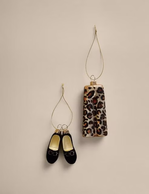 M&S 2 Pack Multicolour Glass Leopard Print Christmas Baubles