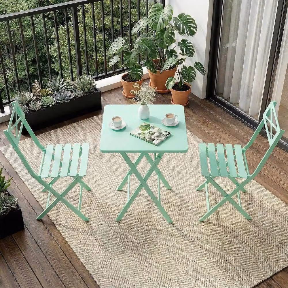 London Boutique 3-Piece Folding Bistro Table and Chairs Patio Furniture Set in Green – 3