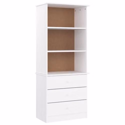 vidaXL ALTA Bookcase with Drawers in White Solid Pine Wood, W: 60 cm, D: 35 cm, H: 142 cm – 1