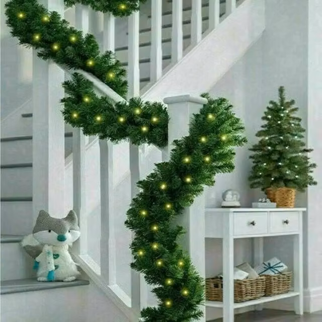 Kelvenix 9FT Green Christmas Garland with Warm White LED Lights – 1
