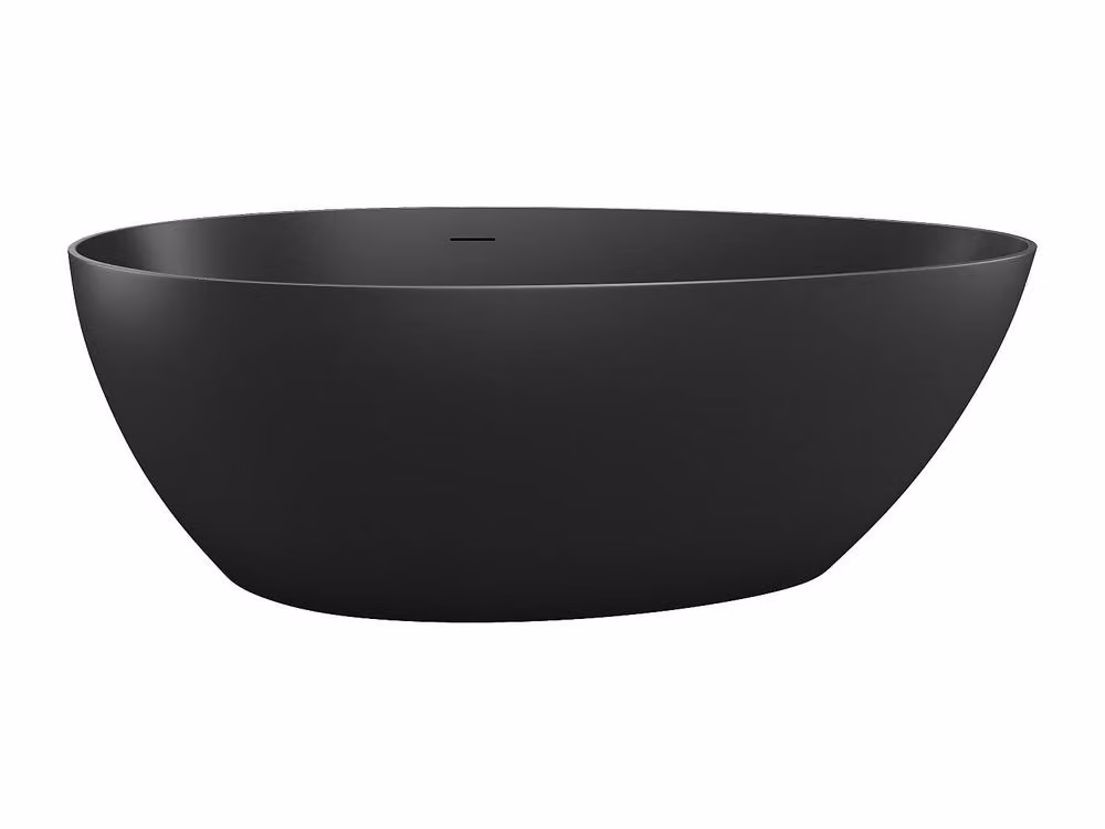 Vente-unique Asymmetrical Freestanding Acrylic Bathtub in Black, W/D/H: 160 x 82 x 58 cm – 2