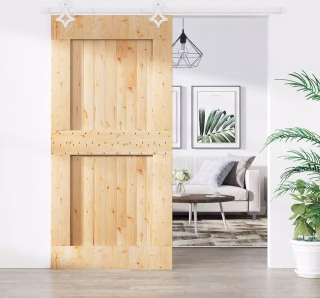 Berkfield Home Modern Sliding Door with Hardware Set in Brown Solid Wood, W: 100 cm, H: 210 cm