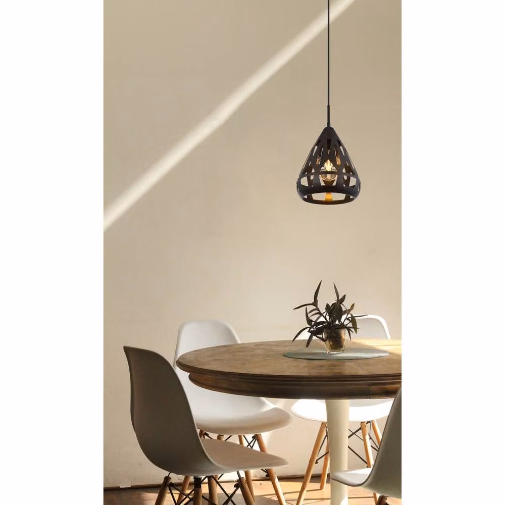 Netlighting Hassan Wire Frame Pendant Ceiling Light in Matt Black with E27 Socket – 3