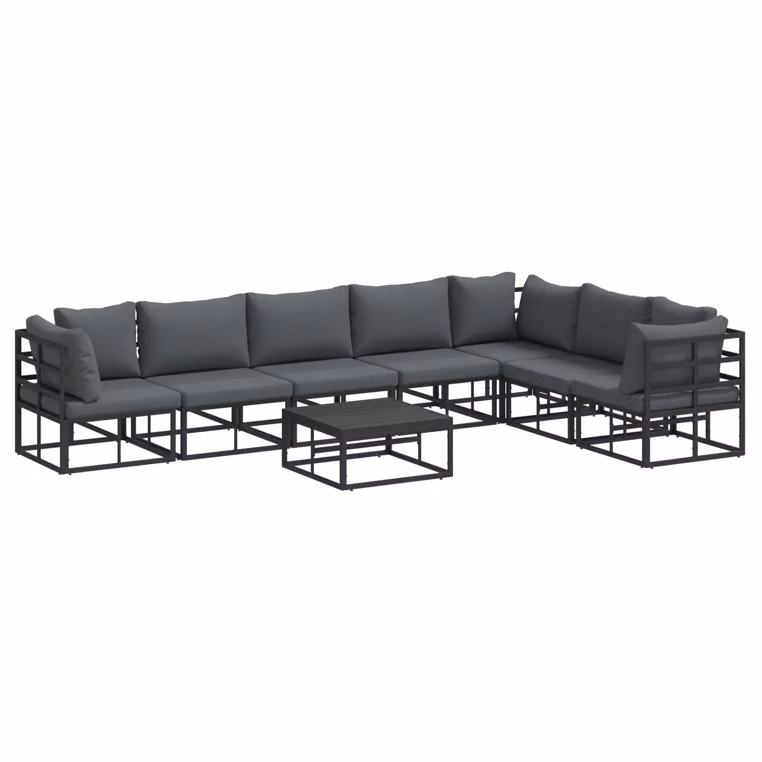 Berkfield Home 8-Piece L-Shape Garden Sofa Set with Upholstered Cushions and Scatter Pillows in Black Powder Coated Aluminium – 2