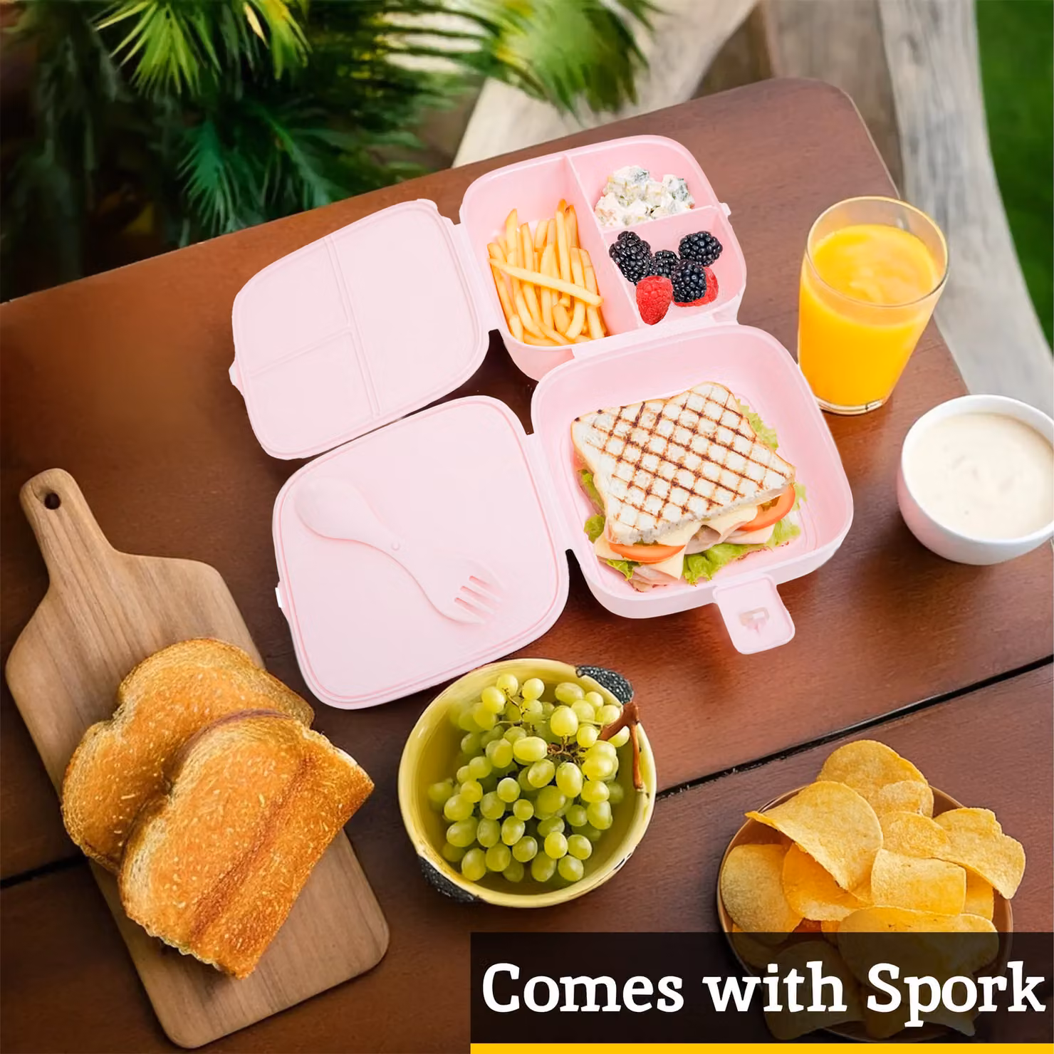 Orsina Pink 4 Compartment Lunch Box with Cutlery and Dividers – 2