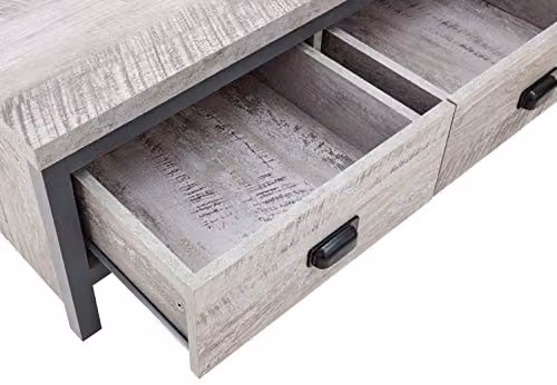 GFW Boston Grey Wood Effect 2 Drawer Coffee Table with Industrial Design, W/D/H: 103 x 48 x 35.5 cm – 4