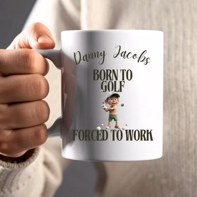 Aye Do Gifts Men's Personalised Born to Golf Forced to Work Mug in White