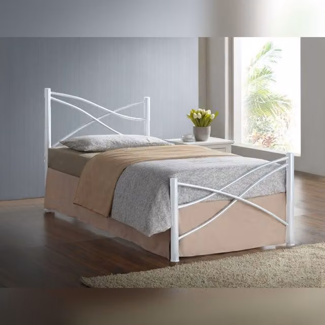 Comfy Living Ltd Modern Metal Bed Frame in White, W/D/H: 90 x 190 cm